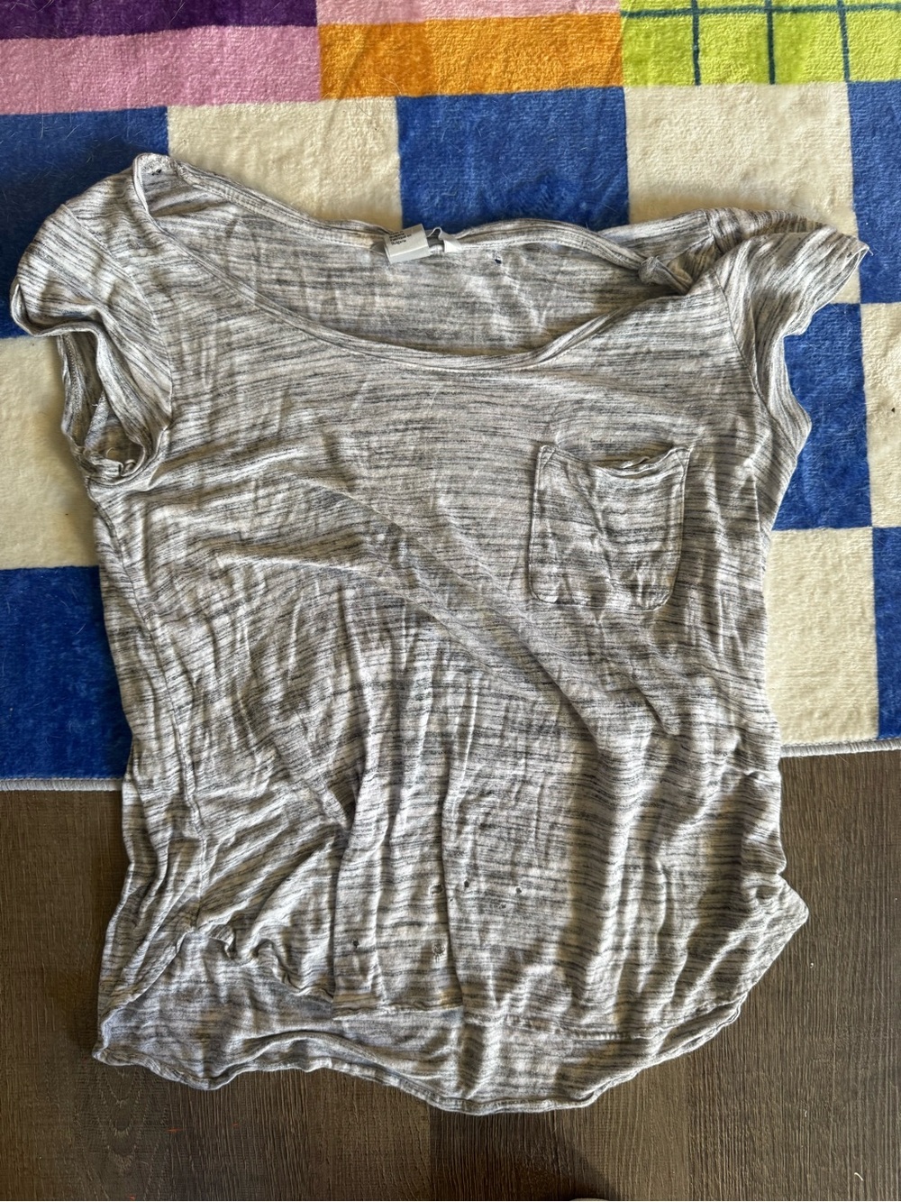 H&M Light Gray Striped Scoop Neck Tank with Pocket